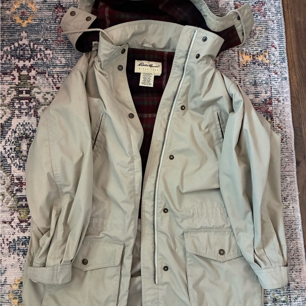 Eddie Bauer Plaid Wool-Blend Lined Jacket - Burgundy & Green